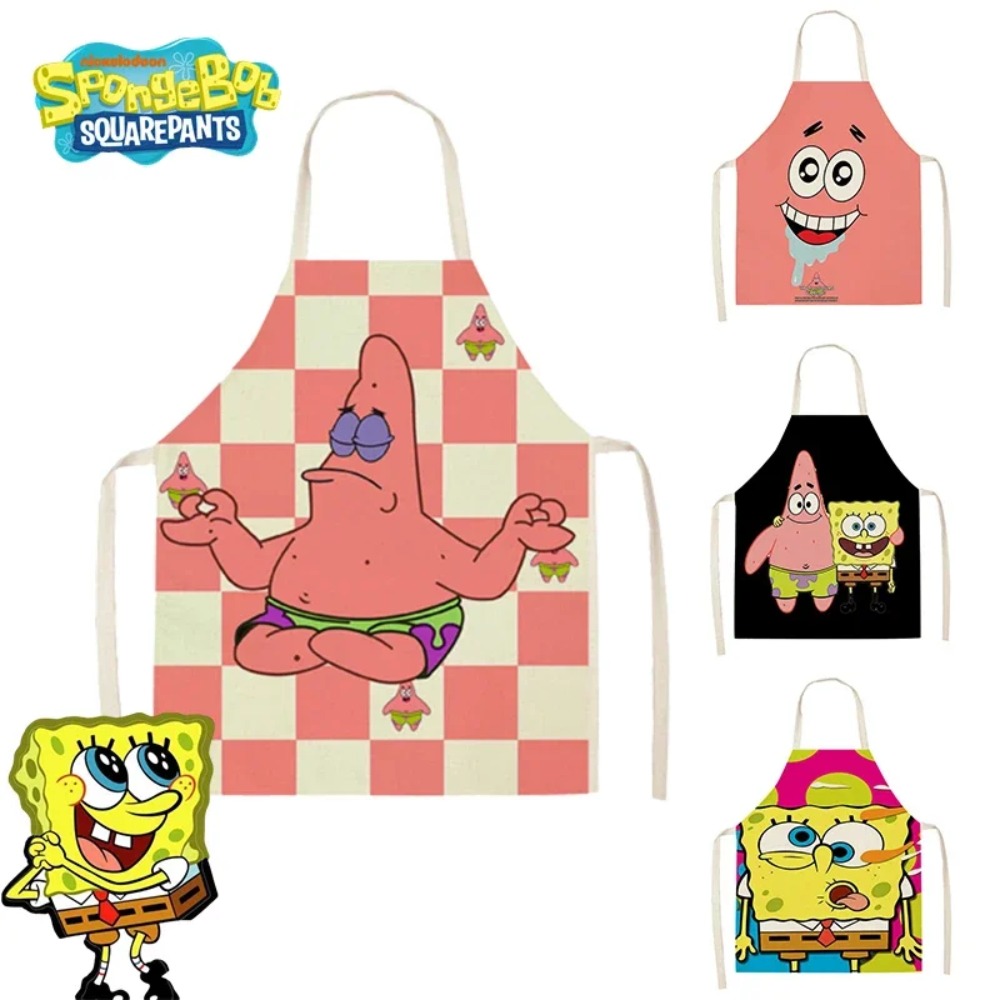 Kitchen Baking Items - ผ้ากันเปื้อนลายสปองจ์บ็อบ แพทริค สำหรับผู้ใหญ่ ผ้าลินิน ลายการ์ตูน สำหรับทำอาหาร
