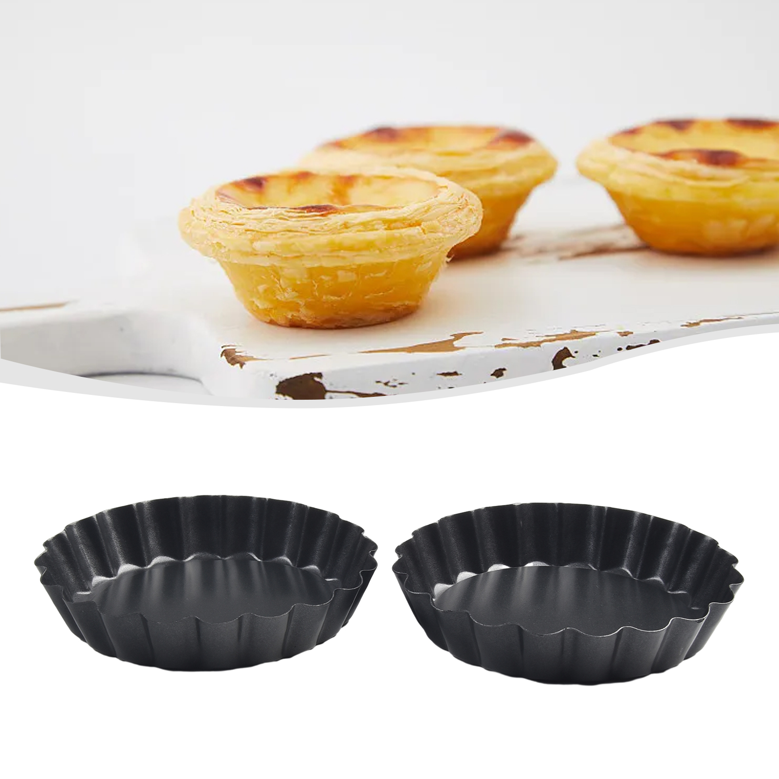 Tart Pan Loose - 6 ชิ้น แม่พิมพ์คีชขนาด 4 นิ้วแบบไม่ติดกระทะ ก้นถอดได้