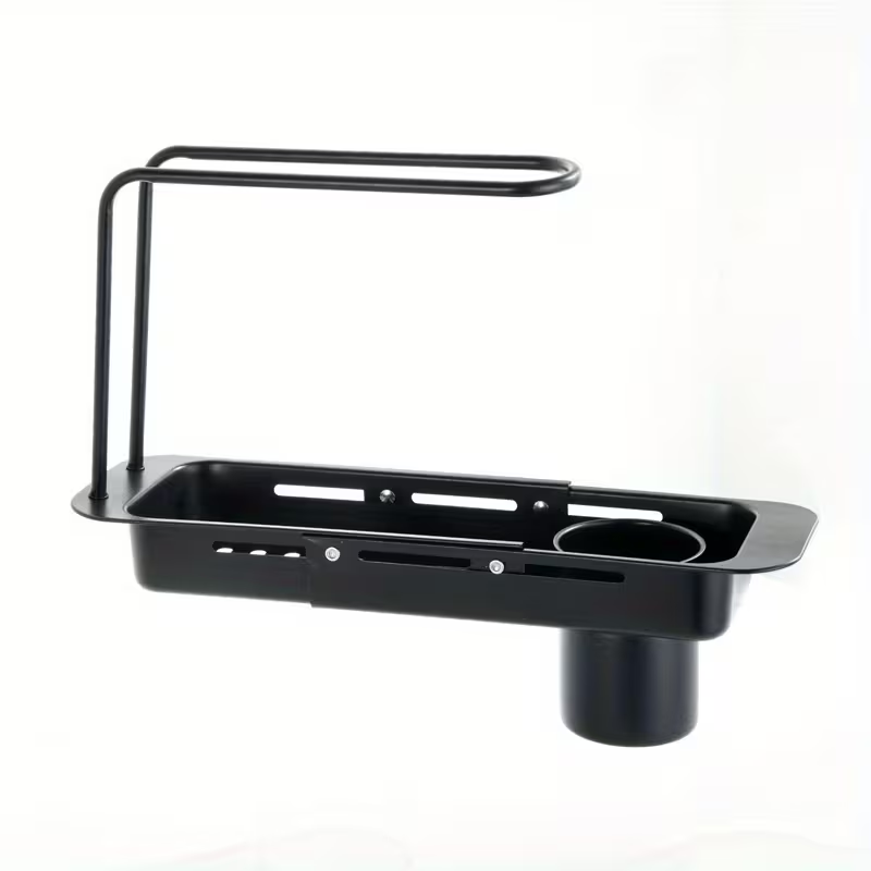 Kitchen Uncle - ดีไซน์ทันสมัย ที่จัดระเบียบอ่างล้างจานสแตนเลสแบบขยายได้ - ที่วางจานพร้อมที่ใส่ฟองน้ำ ใช้ได้กับอ่างล้างจานทุกแบบ