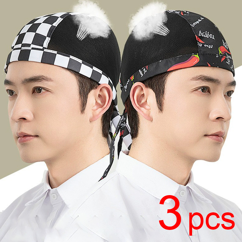 Kitchen Baker - หมวกตาข่ายระบายอากาศได้ 3 ชิ้น หมวกเชฟ หมวกทำงานในครัว หมวกสำหรับบริการอาหาร