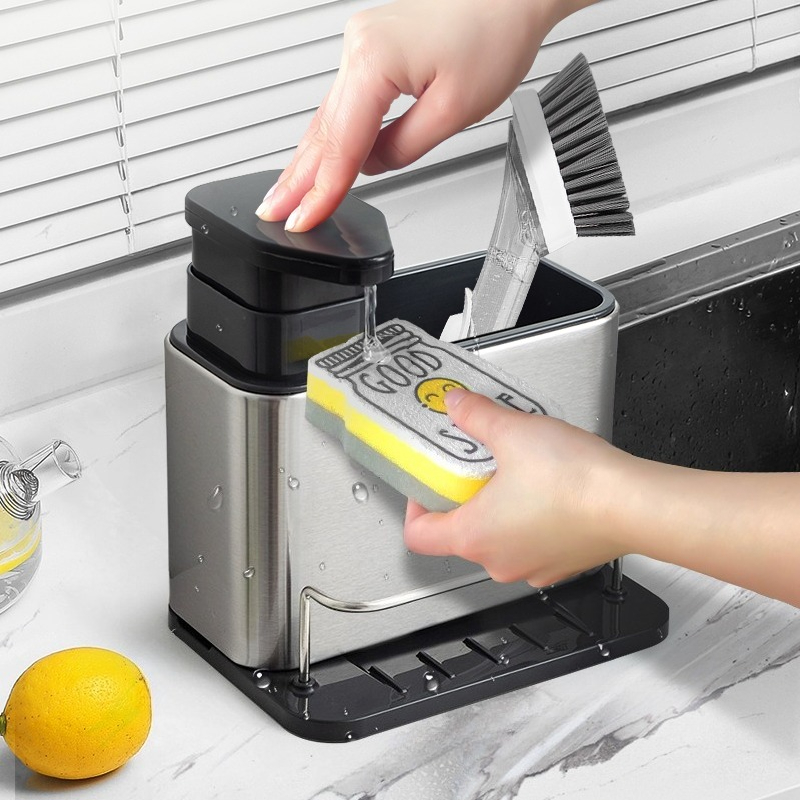 Kitchen Uncle - ที่วางฟองน้ำและที่จ่ายสบู่อเนกประสงค์ สแตนเลส 1 ชิ้น สำหรับอ่างล้างจาน อุปกรณ์จัดระเบียบในครัว